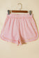 Light Pink Floral Trim Ribbon Knot Striped Casual Shorts