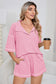 White Breathable Waffle Color Block Trim 2pcs Casual Short Set