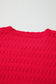 Fiery Red Trendy Pattern Knit Ribbed Cuffs Crew Neck Sweater