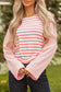Pink Stripe Textured Contrast Dropped Long Sleeve Top