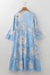 Sky Blue Floral Bracelet Sleeve V Neck Plus Size Tiered Maxi Dress