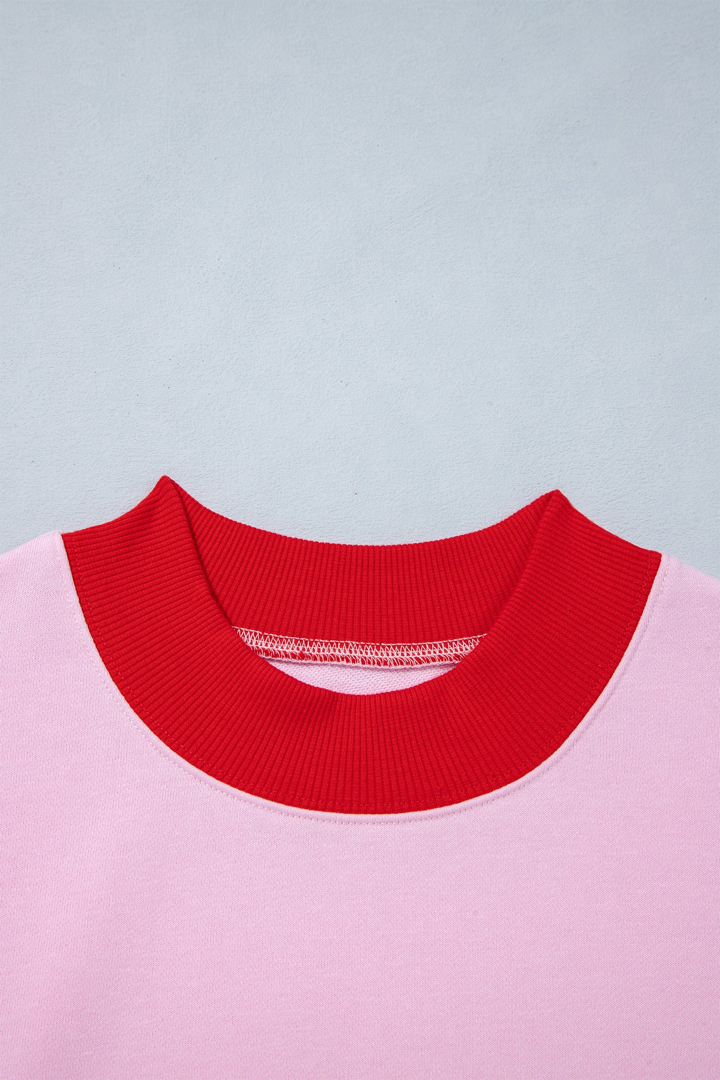 Coffee Colorblock Trim Crewneck Long Sleeve Pullover Sweatshirt