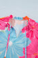 Multicolour Vibrant Flower Printed Tie V Neck Ruffle Trim Sleeveless Blouse