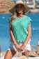 Beau Blue Pointelle Knit Patterned Scalloped Trim Short Sleeve Sweater