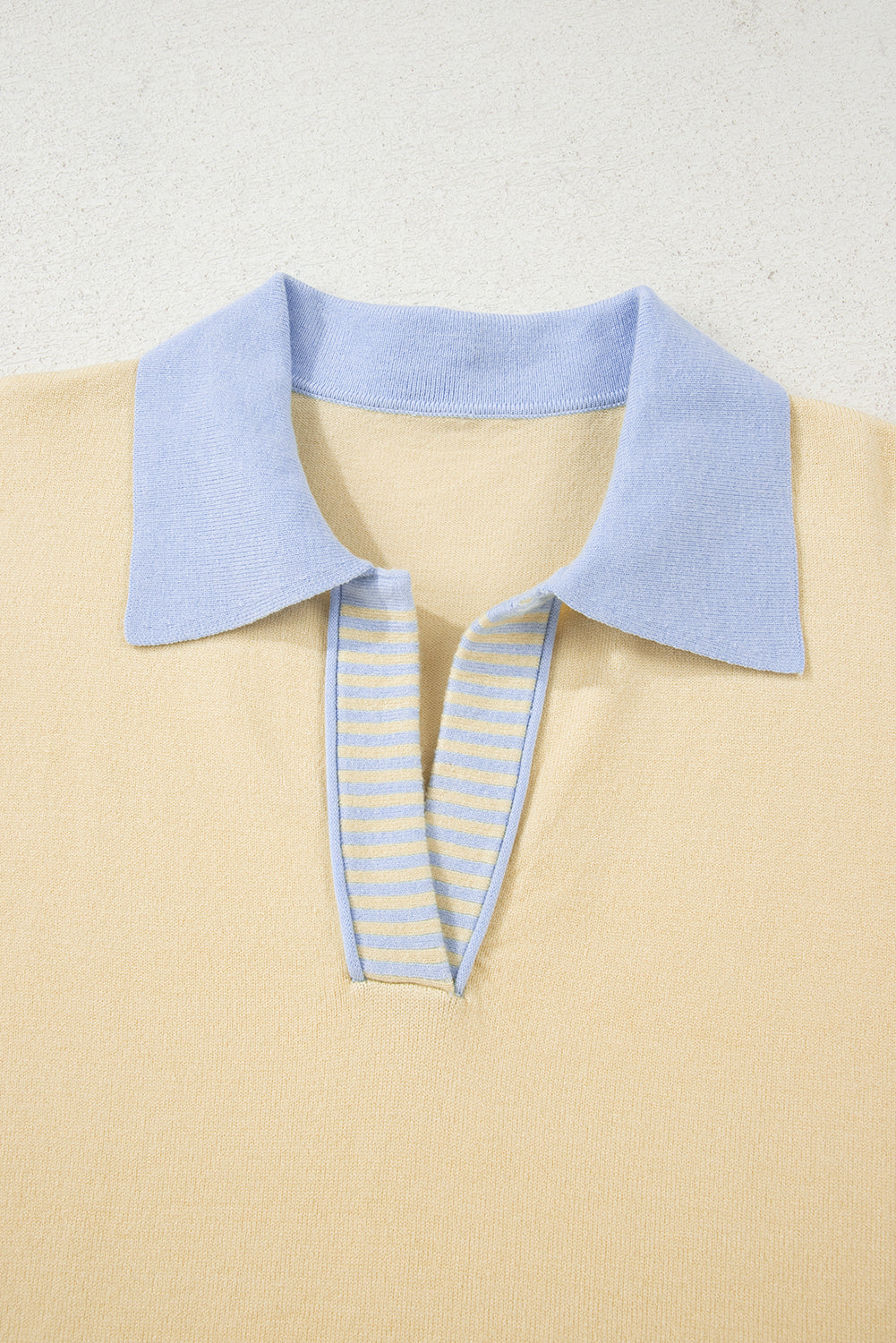 Pink Contrasting Polo Collar Color Block Knit Drop Shoulder Sweater
