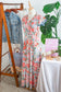 Apricot Floral Print V Neck Contrast Trim Flutter Sleeve Long Dress