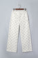 White Polka Dot Print Scalloped Patch Pocket Cotton Shift Pants