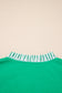 Dark Green Plus Size Button Front Ruffled Stripe Trim V Neck Flutter Sleeve Blouse