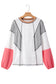 White Contrast Block Mixed Textured Knit Patchwork Casual Top