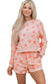 Sky Blue Polka Dot Print Drop Shoulder Pullover Drawstring Shorts Set
