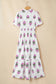 White Floral Print Split Neck Shirred High Waist Ruffle Hem Maxi Dress