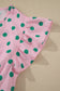 Pink V Neck Polka Dot Print Drawstring Tiered Babydoll Blouse