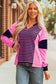 Pink Stripe Color Block V Neck Loose Fit Long Sleeve Top