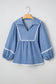Dusk Blue Lace Ric Rac 3/4 Puff Sleeve Collared Babydoll Blouse