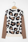 Jet Stream Leopard Print Color Block Patchwork Sleeve V Neck Sweater
