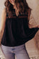 Black Colorful Shirred Yoke Notched V Neck Tank Top