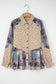 Oatmeal Boho Floral Plaid Patchwork Distressed Detail Ruffled Sleeve Waffle Knit Shacket