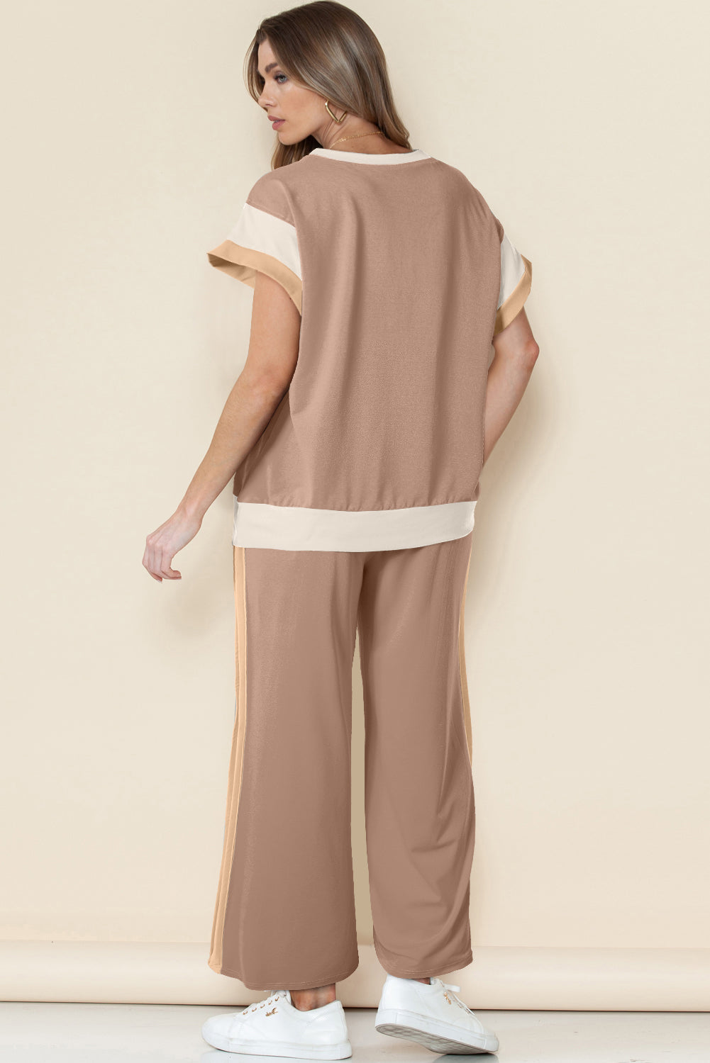 Dark Green Color Block Detail Casual Two-piece Set