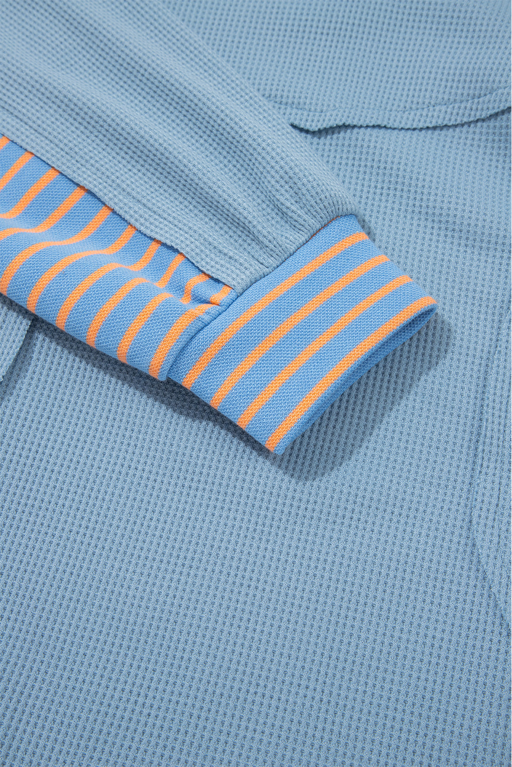 Dusk Blue Exposed Seam Waffle Striped Patchwork Baggy Pullover