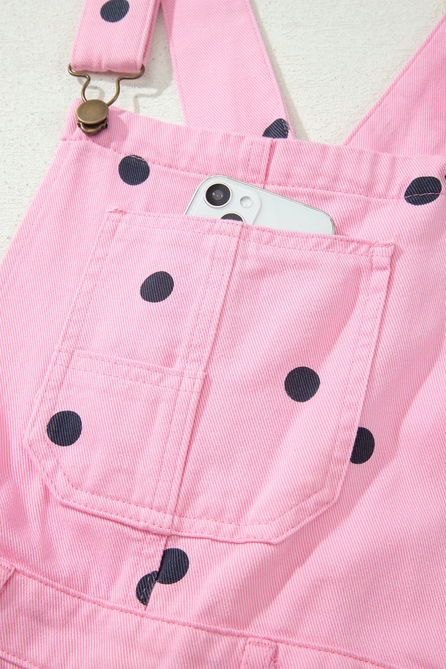 Jet Stream Polka Dot Print Bib Pocket Denim Barrel Overalls Jumpsuit