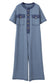 Beau Blue Half Placket Chest Pockets Short Sleeve Wide Leg Jumpsuit