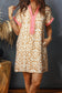 Khaki Western Fashion Print Striped Color Block Patchwork Shift Mini Dress
