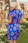 Purple Floral Striped Quarter Zip Cap Sleeve Drawstring Waist Mini Dress