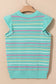 Green Colorful Striped Eyelet Knit Ruffled Sleeve Sweater T Shirt