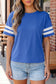 Fiery Red Varsity Striped Short Sleeve Crew Neck T Shirt