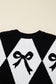 Black Bow Print 2-tone Rhombus Knit Loose Sweater