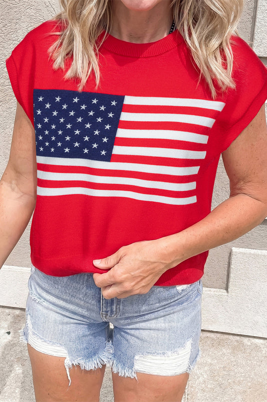 Fiery Red Stars and Stripes Dolman Short Sleeve Sweater