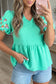 Mint Green Frilled V Neck Flower Embroidered Puff Sleeve Textured Blouse