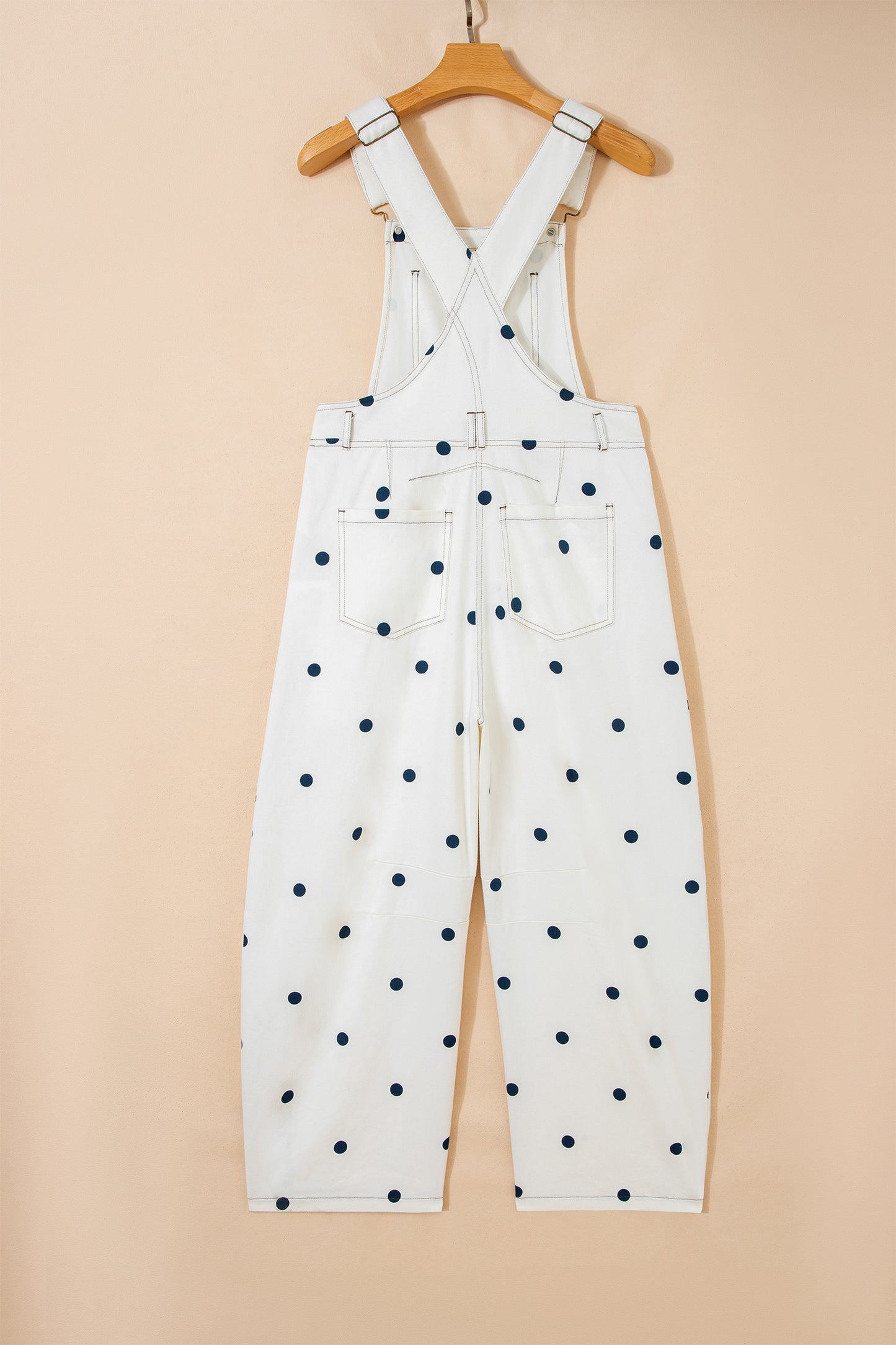 Jet Stream Polka Dot Print Bib Pocket Denim Barrel Overalls Jumpsuit
