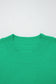 Beau Blue Solid Color Ribbed Trim Round Neck Ruffle Short Sleeve Sweater
