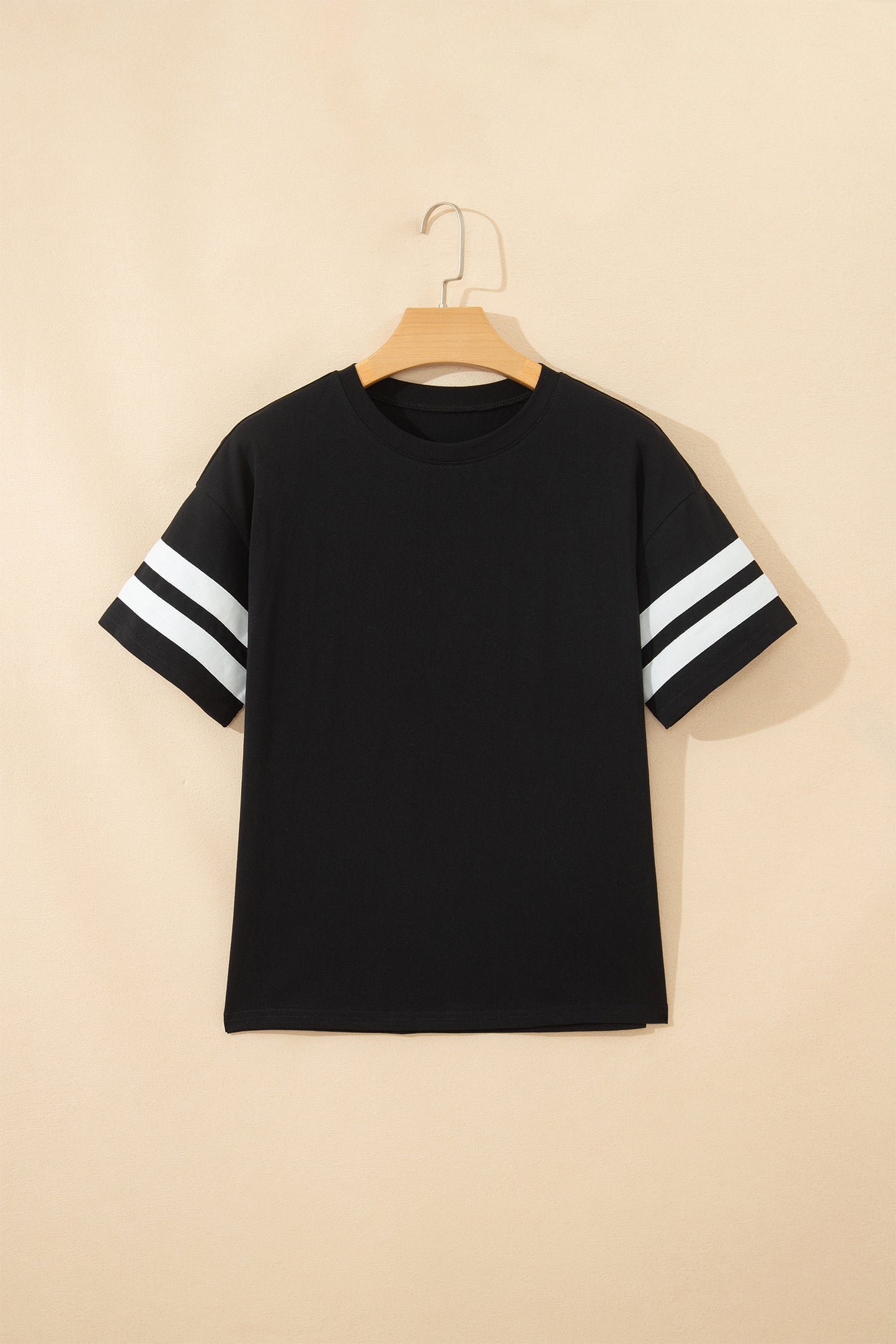 Fiery Red Varsity Striped Short Sleeve Crew Neck T Shirt