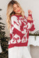 Red Bow Print 2-tone Rhombus Knit Loose Sweater