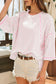 Apricot Stripe Textured Knit Split Hem Half Sleeve Loose Top