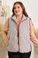 Brown Stripe Quilted Wavy Hem Snap Button Plus Size Vest