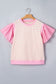 Pink Stripe Ruffled Short Sleeve Patchwork Blouse