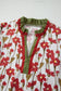 Pink Floral Print Contrast Trim V Neck Double Ruffled Short Sleeve Blouse