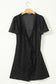 Black Polka Dot Print Lace Trim Wrap Mini Dress