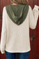 Coffee Waffle Contrast Half Buttoned Hooded Pullover Top