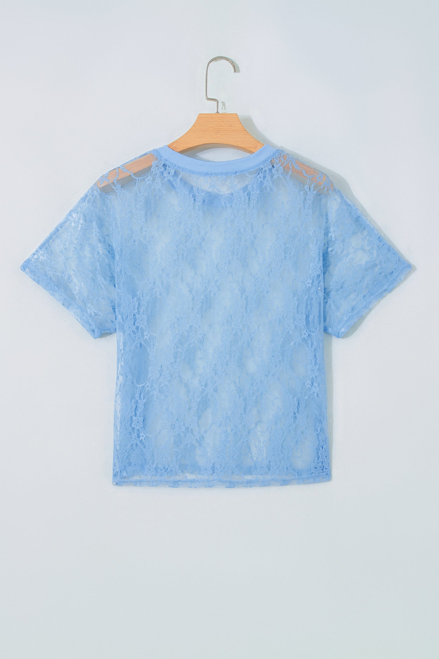 Beau Blue Sheer Floral Lace Boxy Tee