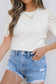 White Eyelet Pattern Short Sleeve Patchwork Ribbed Top