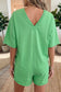 Fiery Red Solid Color Raw Edge Half Sleeve Pocketed Loose Romper