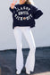 White CLASSY UNTIL KICKOFF Plush Letter Patched Loose Sweatshirt