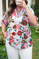 Pink V Neck Short Puff Sleeve Plus Size Floral Blouse