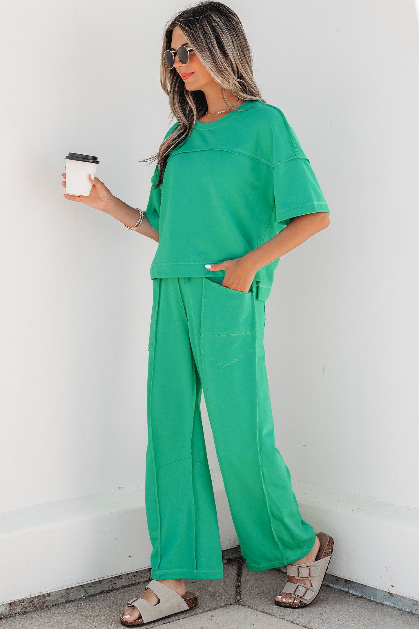 Sky Blue Drop Shoulder Boxy Tee and Barrel Pants Set