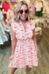 Pink Full Zip Cinched Waist Sleeveless Bow Mini Dress