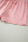 Gossamer Pink Scalloped V Neck Dolman Oversize Top Drawstring Short Set